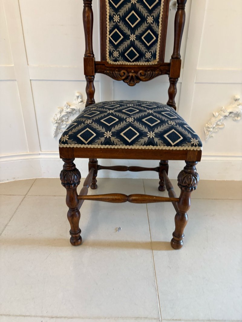 Antique Quality Victorian Pair of Carved Oak Side/Hall Chairs - Image 8